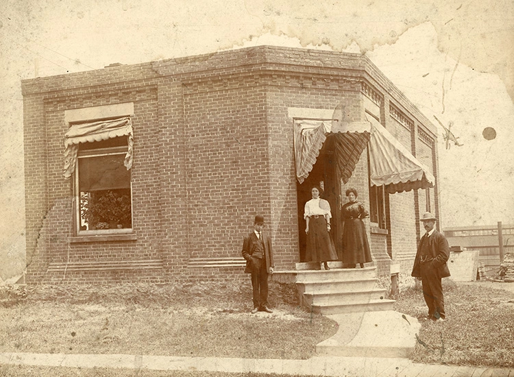 Historical building with people outside